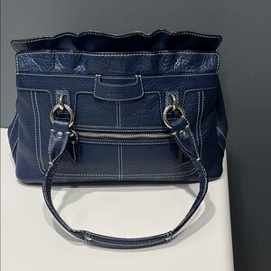 Navy Blue Leather Tote Bag